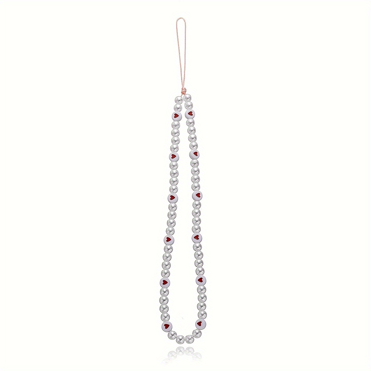 Fashionable And Simple Artificial Pearl Mobile Phone Chain, Red Heart Beaded Mobile Phone Strap