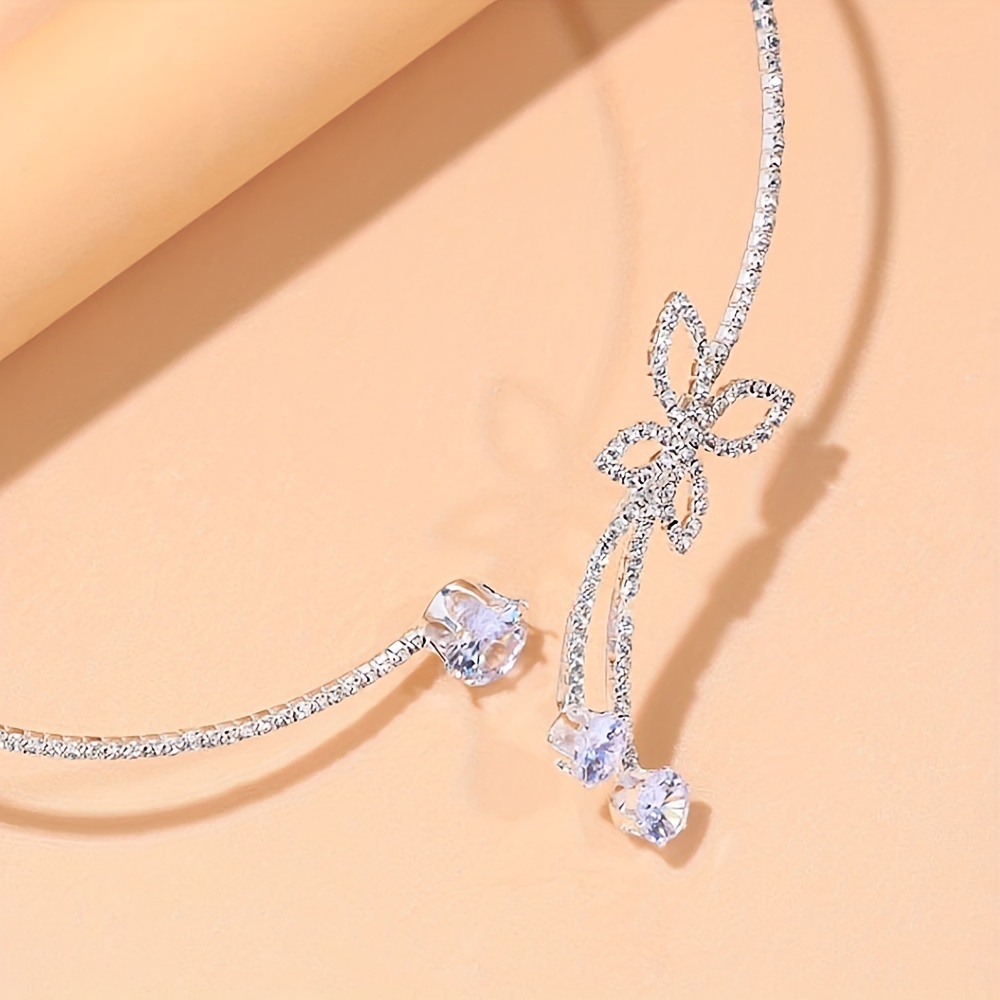 Delicate Glitter Adjustable Silver Choker Necklace, Butterfly Design