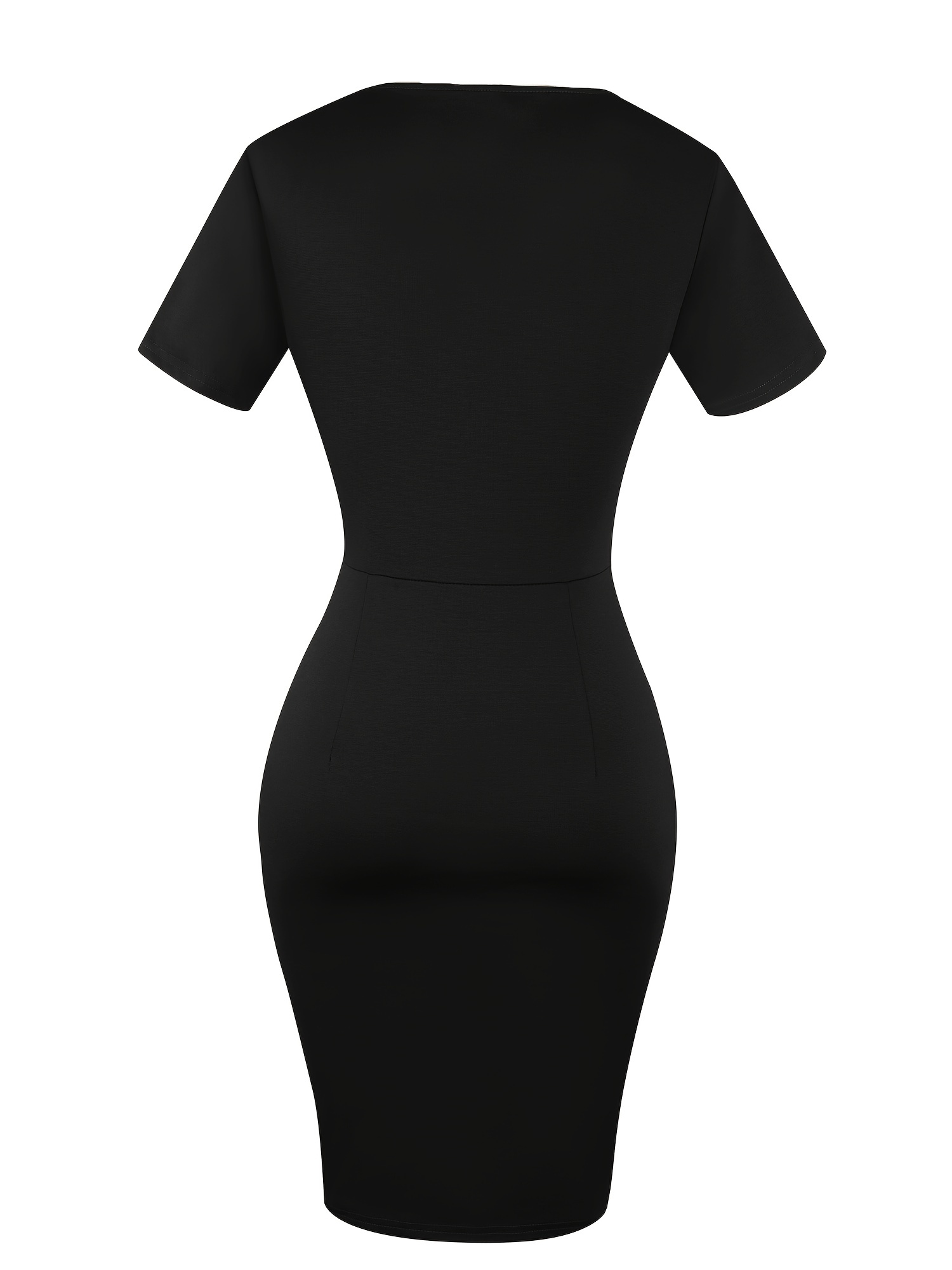 HA-EMORE Women's Dress V-Neck Puff Sleeve Casual Soft Work Party Cocktail  Fall Floral Elegant Slim Fit Bodycon Mini Pencil Dress Black M 