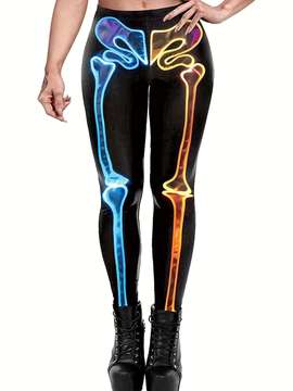 plus size halloween sports leggings womens plus skeleton print ultra soft stretchy gothic pants