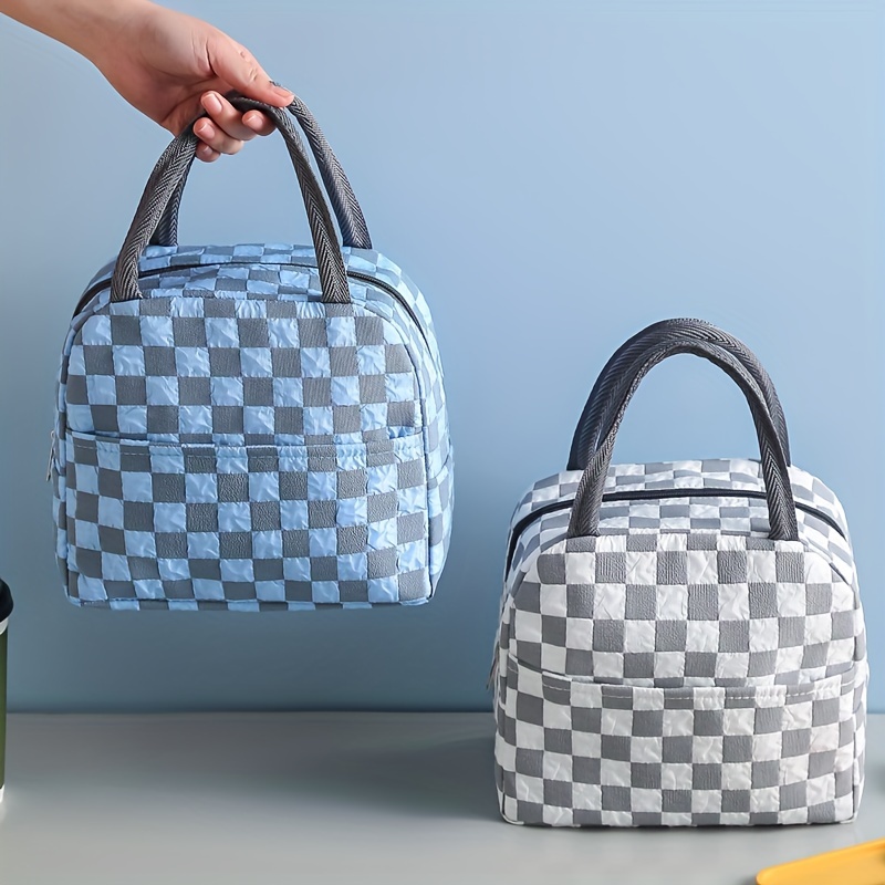 1pc Checkered Insulated Lunch Bag, Waterproof Picnic Bag, Ice Bag, Large  Capacity Lunch Box Bag