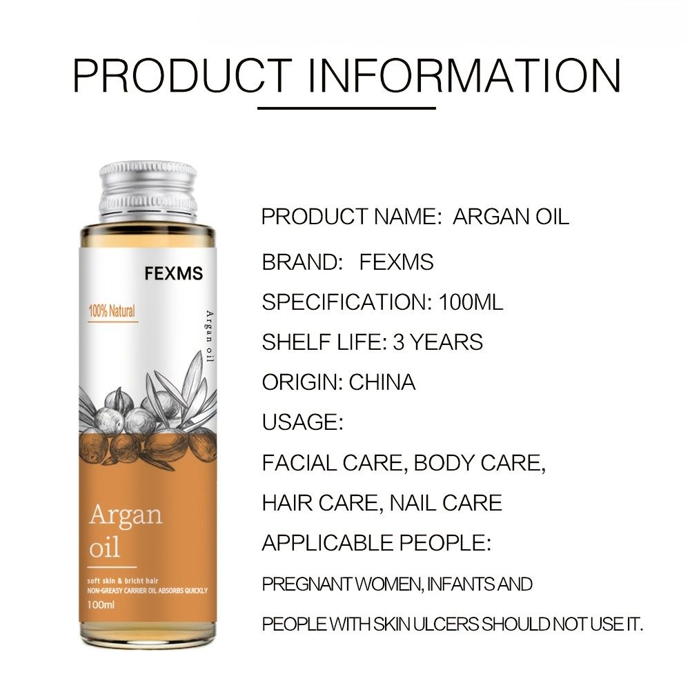 Fexms Argan Oil 100 Natural Soft Skin Bright Hair Non Greasy Carrier Oil Absorbs Quickly 100ml - Beauty & Personal Care - Temu Fexms Argan Oil 100 Natural Soft Skin Bright Hair Non Greasy Carrier Oil Absorbs Quickly 100ml - Beauty & Personal Care - Temu