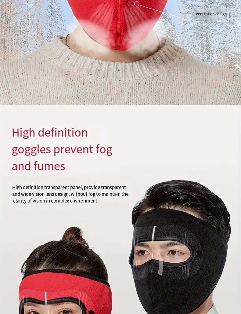 Winter Warm Fleece Mask Wide Goggles Solid Color Unisex Ski - Temu