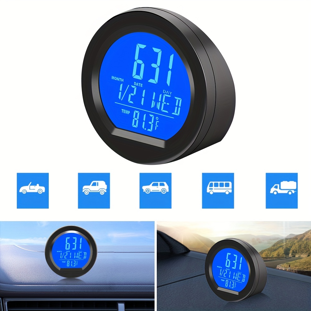 Car Digital Clock With Thermometer Solar Powered Auto Dashboard Lcd Digital  Electronic Clocks Multi-function Universal Wireless