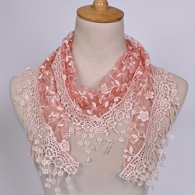 Floral Embroidery Triangle Scarf Elegant Tassel Shawl Lace - Temu Japan