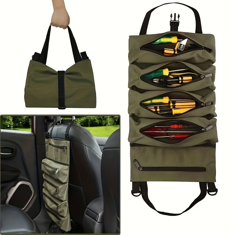 1pc Tool Roll Bag, Multi-Purpose Tool Roll Up Bag, Car Tool Roll Storage  Bags, 5 Zipper Pocket Design