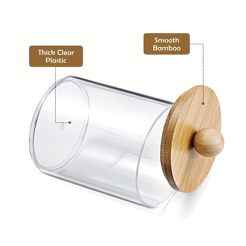 Clear Acrylic Swab Holder With Bamboo Lid, Dust-proof Swab Storage  Dispenser Jars For Floss, Makeup Pads, Powder Puffs, Beauty Eggs, Household Storage  Organizer For Dresser, Desktop, Bathroom, Home, Dorm - Temu
