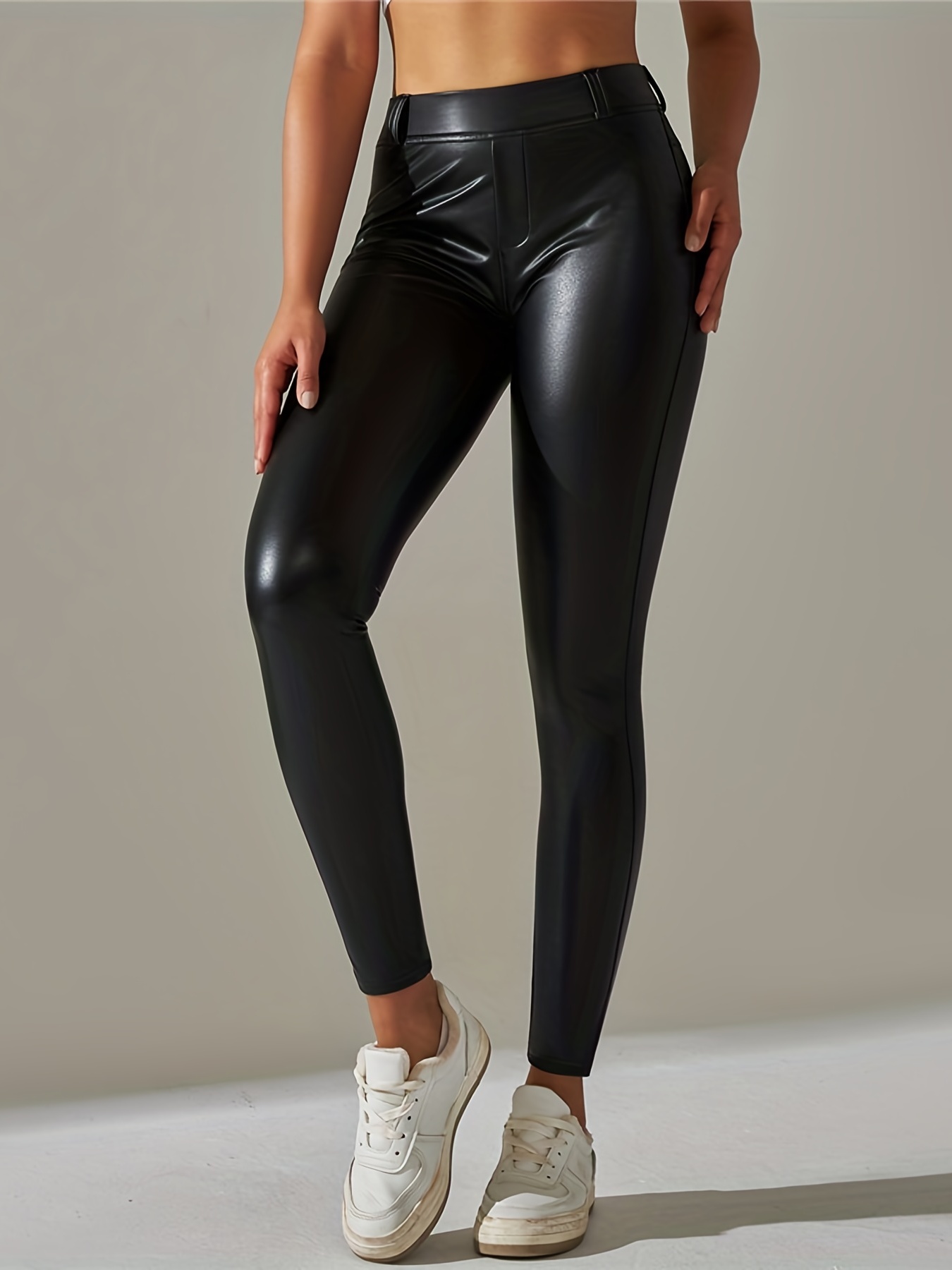 Plus Size Faux Leather Fleece Lined Pants - Black