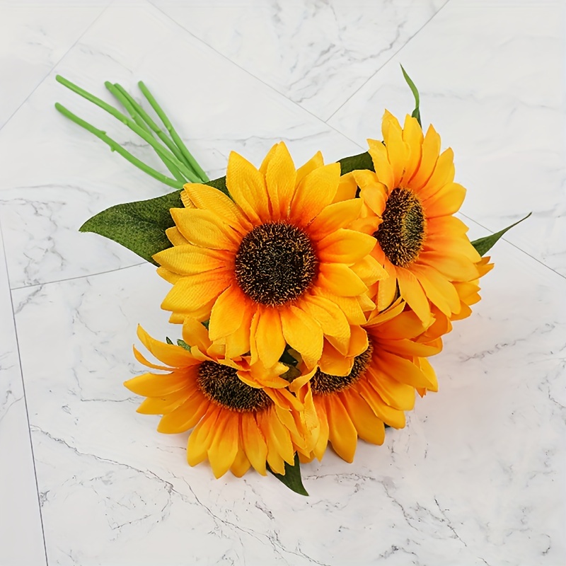 6PCS Large Sunflowers Artificial Flowers with Long Stem Fake Silk  Sunflowers Bulk Decoration for Home Wedding Outdoors Party Baby Shower  (Orange)
