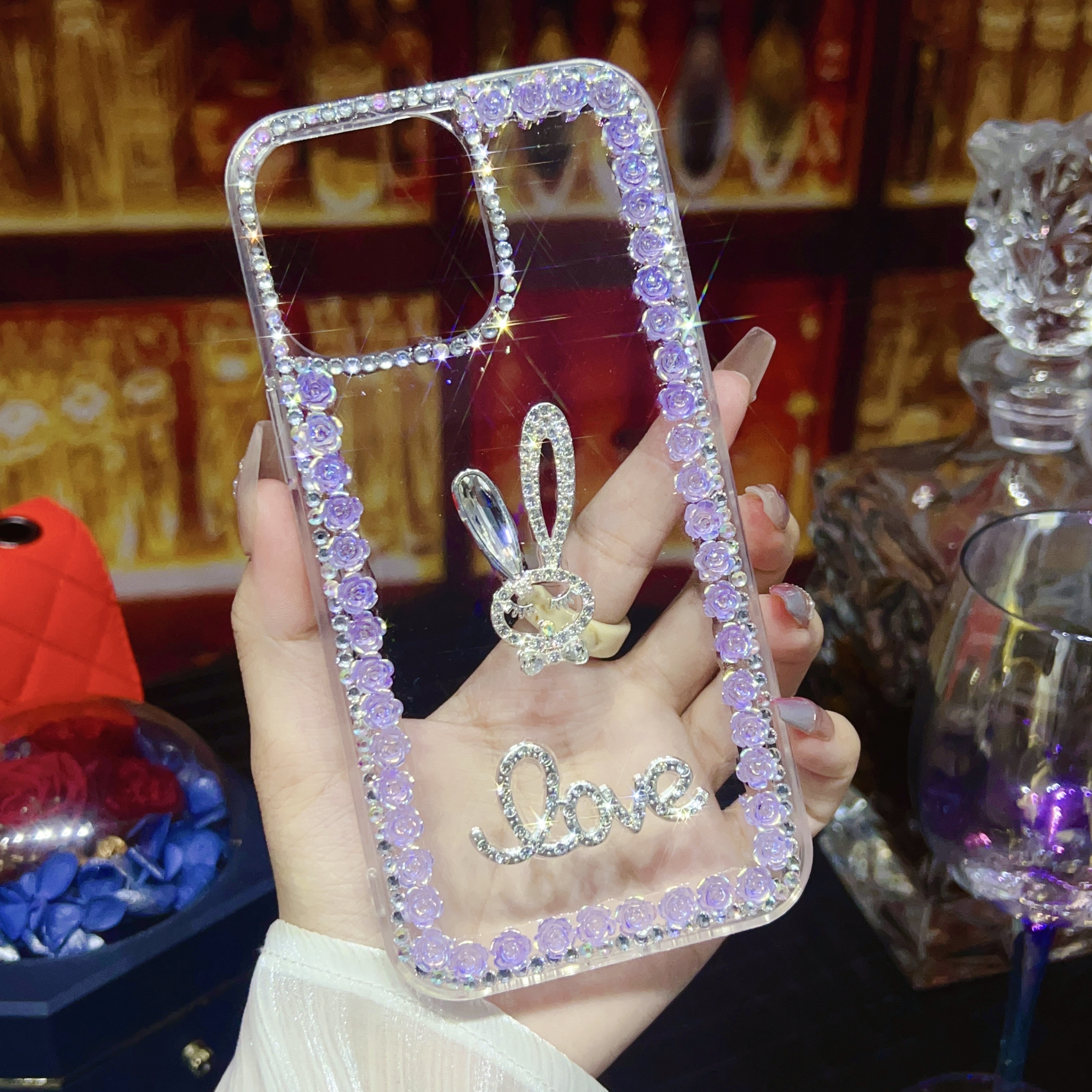 Funda transparente de lujo con purpurina y diamantes para iPhone