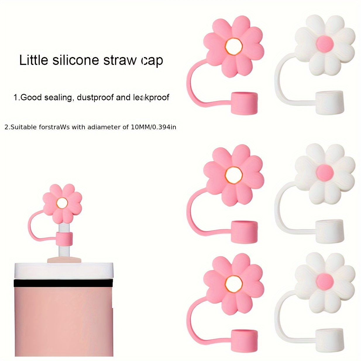 Cute Flower Reusable Straw Cover, Dustproof & Splash Proof
