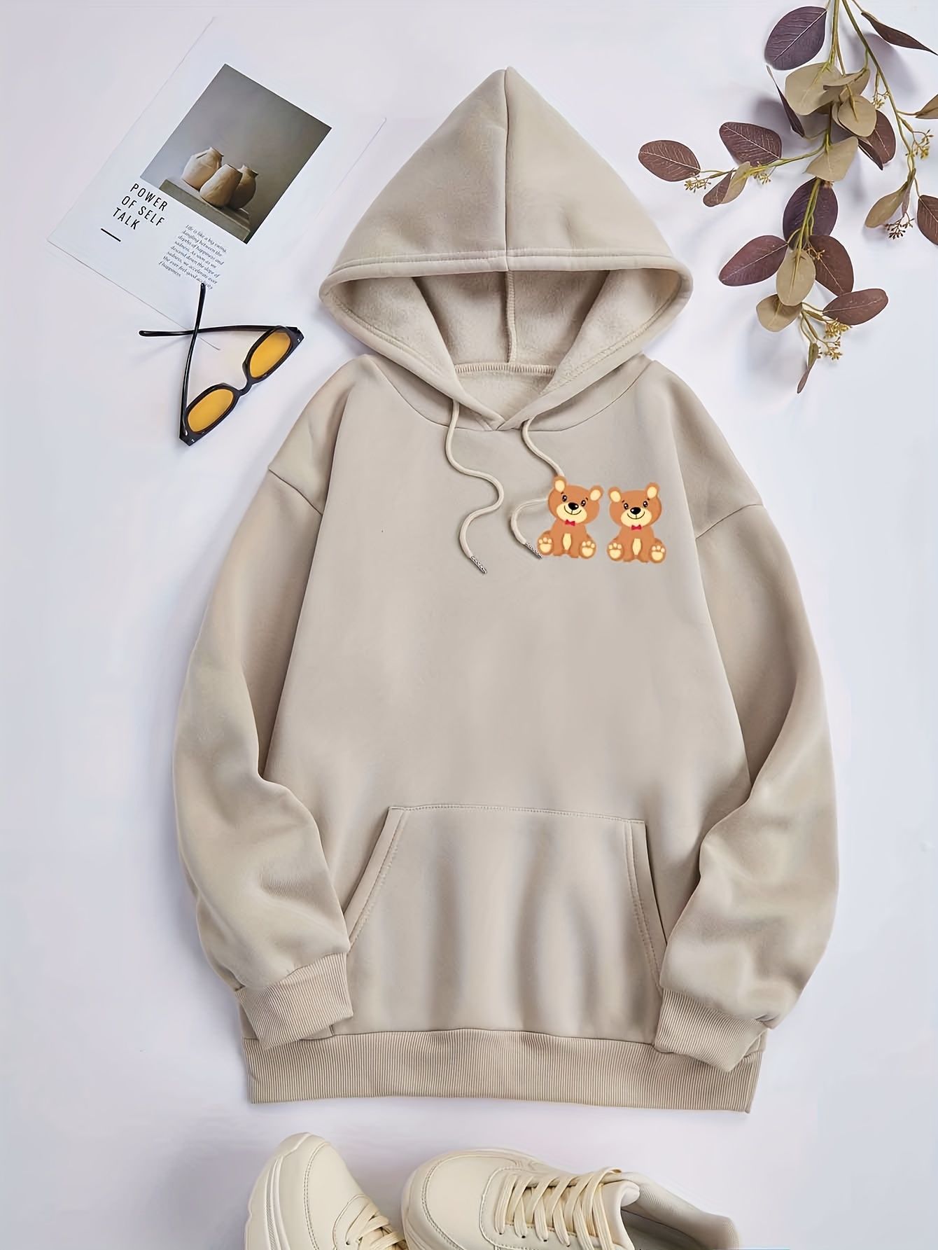 Cute Bear Print Casual Hoodies Drawstring Long Sleeve - Temu