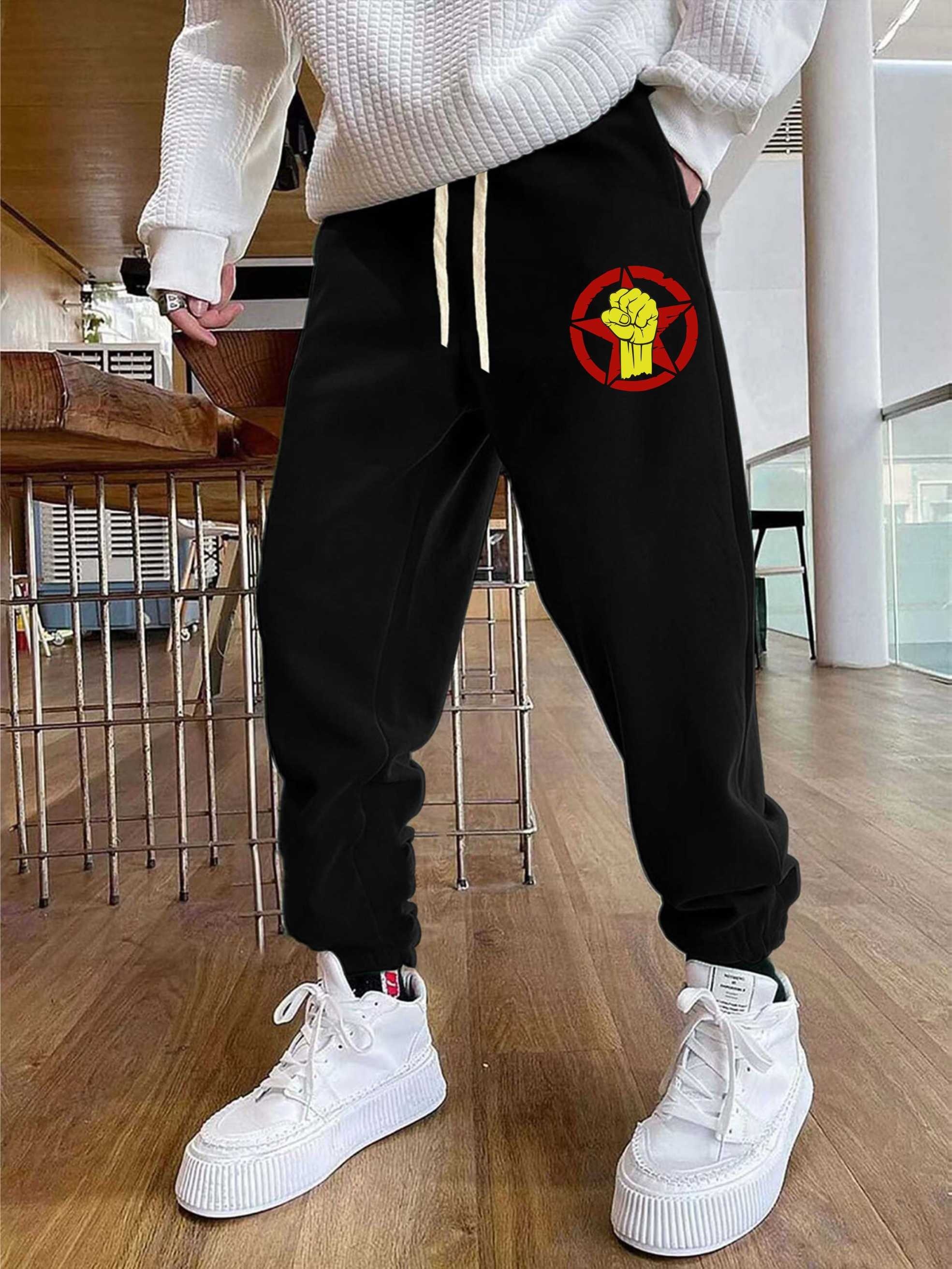 Men's Casual Sweatpants Leaves Graphic Pocket Elastic Waist - Temu