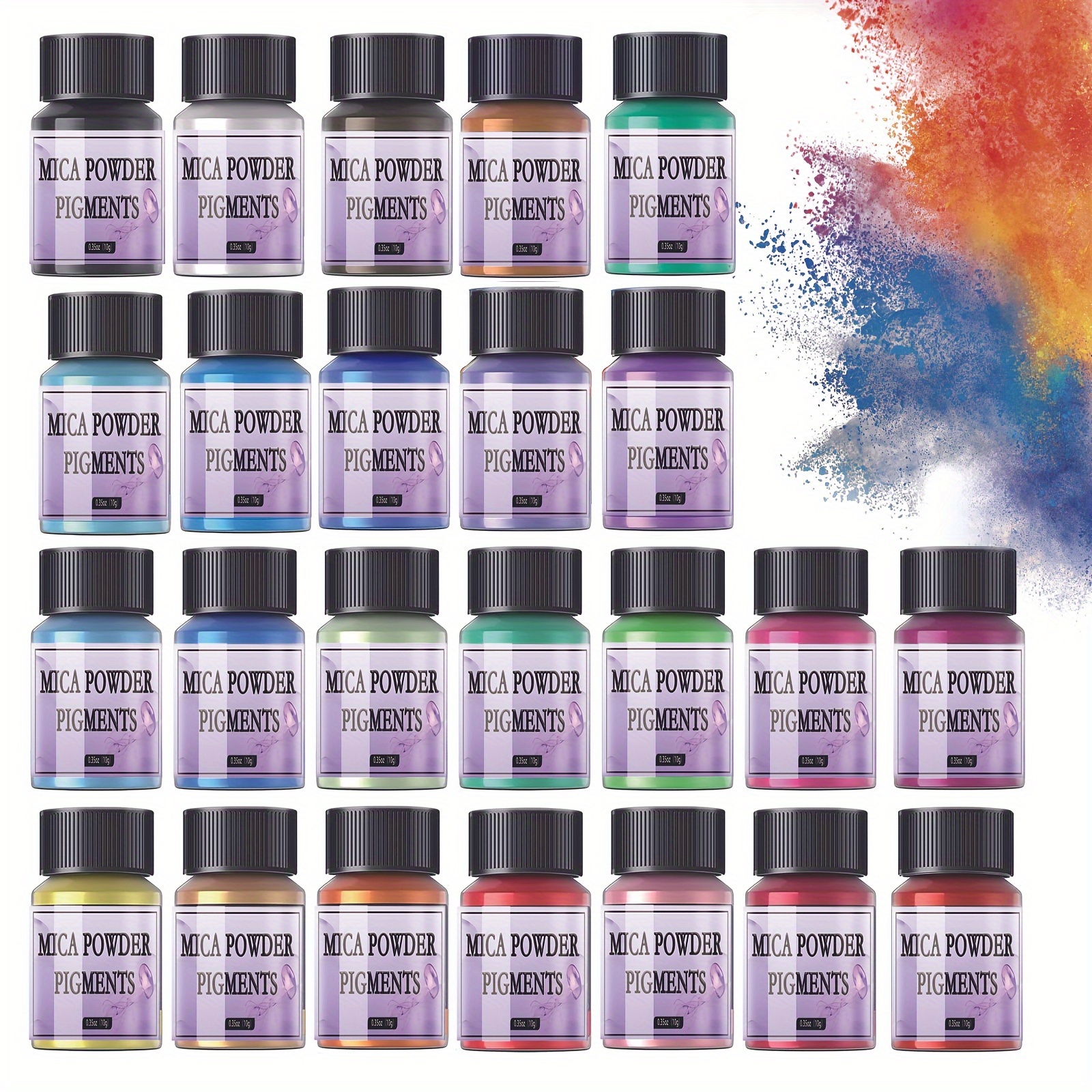 Polvo de mica para resina epoxi, 36 colores, botellas de 0.35 onzas (0.35  oz) de polvo de purpurina de mica, polvo de pigmento de mica para brillo de