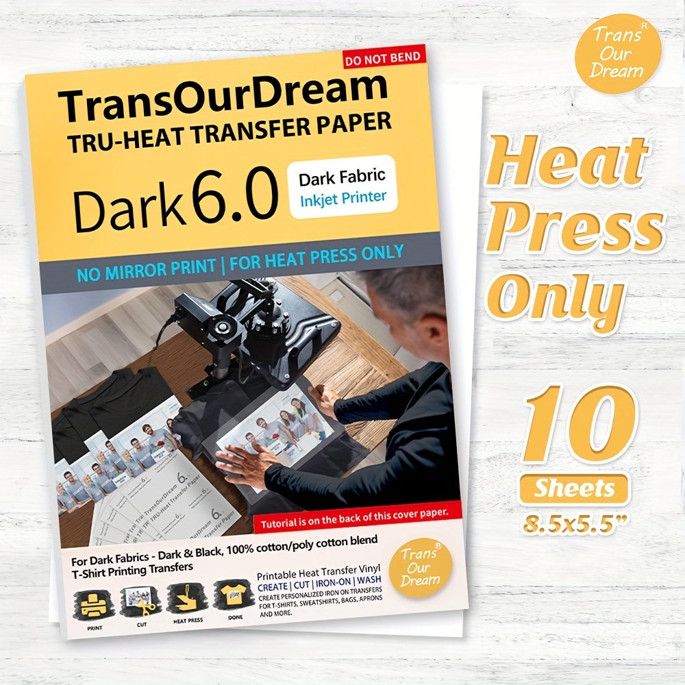  Heat Transfer Paper for Light T Shirts 10 Sheets (8.5x11,  Light 6.0) Printable HTV Heat Transfer Vinyl for Inkjet & Laserjet Printer  Iron On transfers for T Shirts for Inkjet Printer 