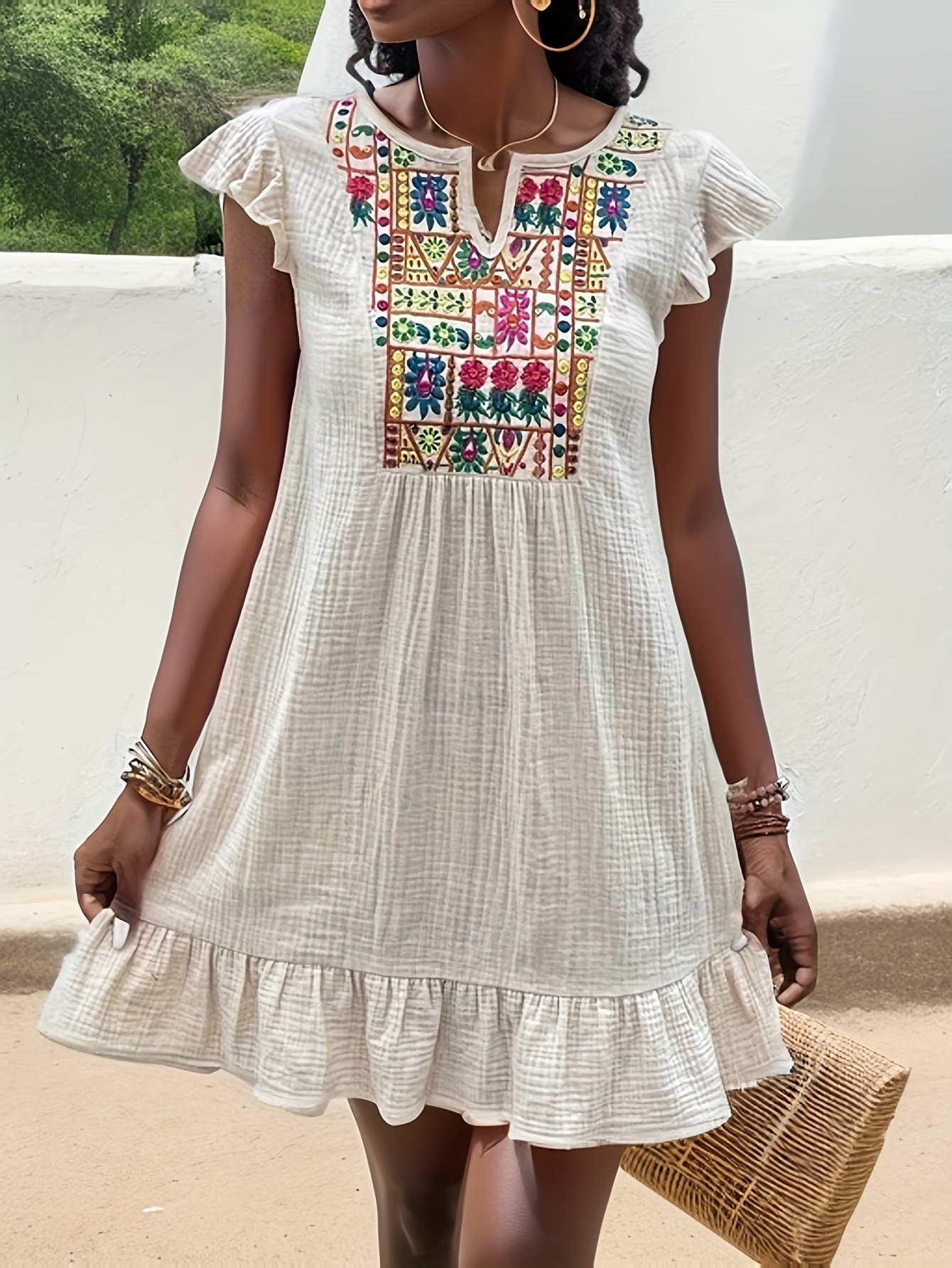 Embroidered shop hem dress