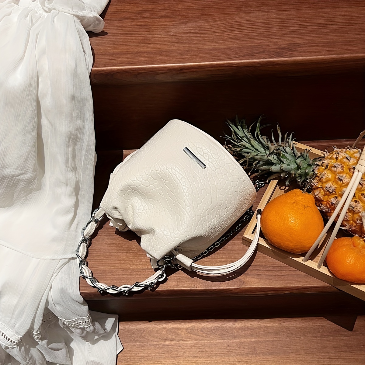 Cylinder Bucket Leather Bag in Mandarin Orange