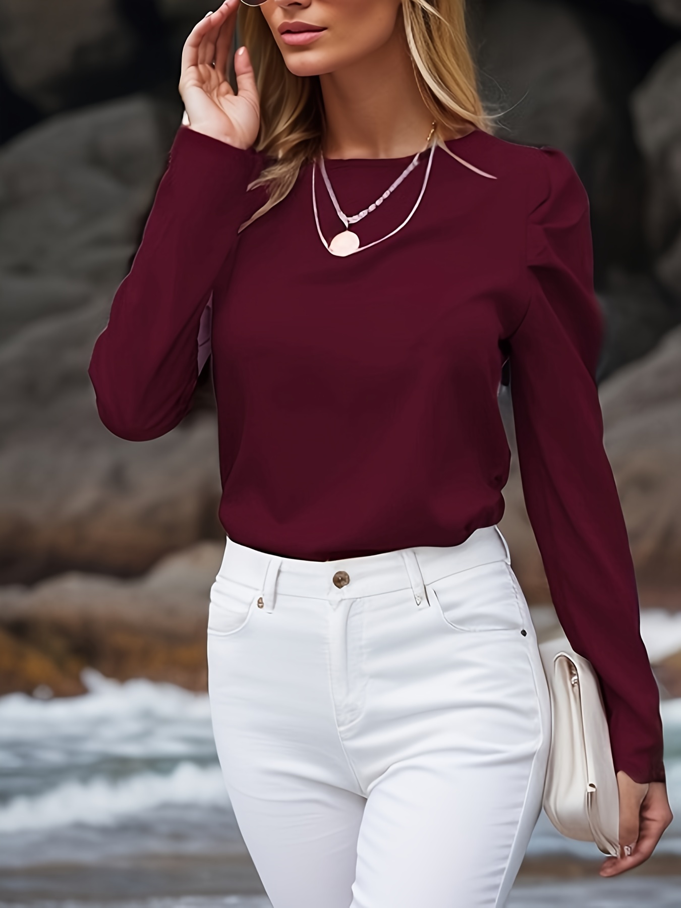 Elegante Blusa De Cetim Gola Manga Longa Blusa De Trabalho - Temu Portugal