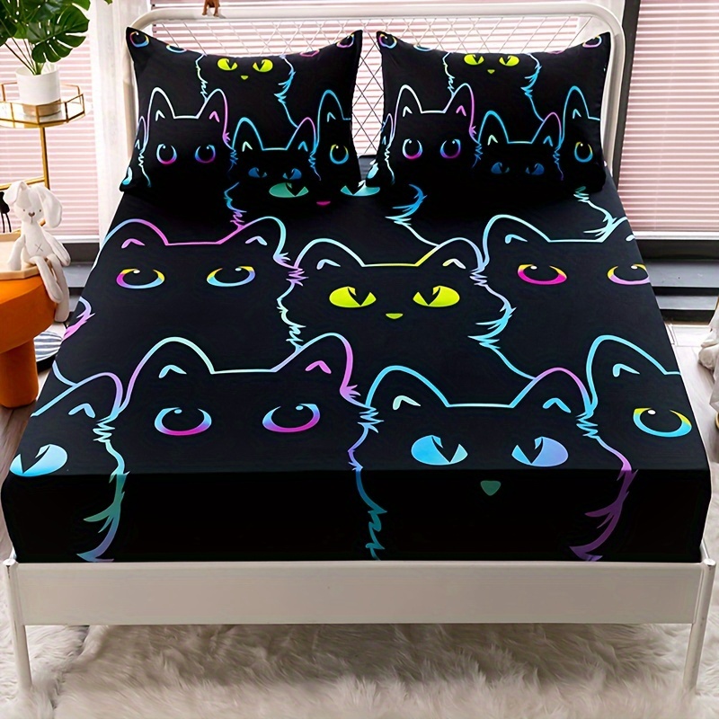 

3pcs Cat Sheet Set, Dustproof All Mattress , Bedding Set , For Decor (1* Sheet + 2*pillowcases, )