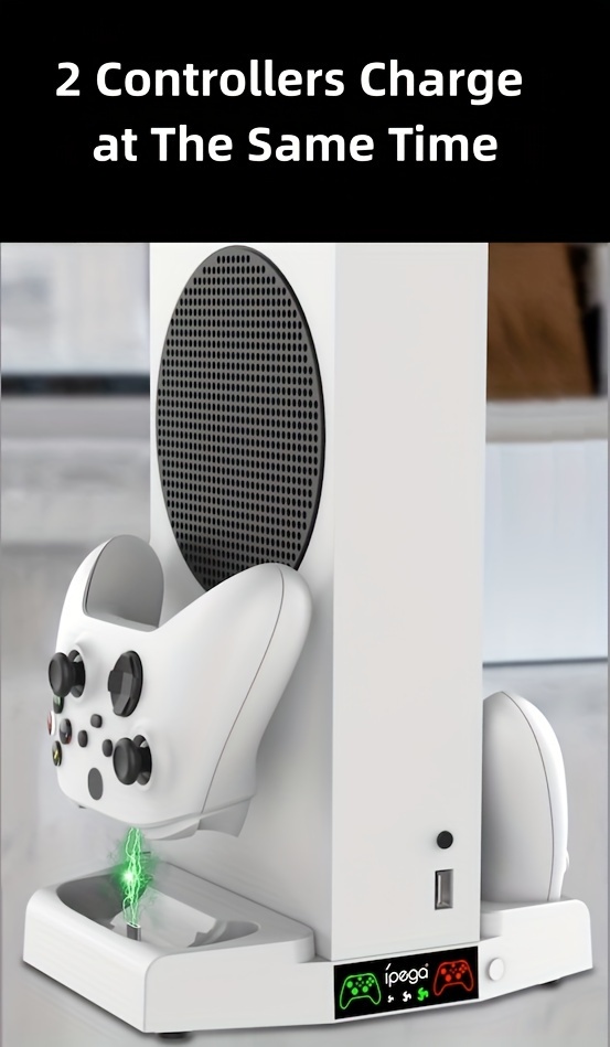 قاعدة تبريد لجهاز Xbox Series S مع محطة شحن للتحكم ومحطة تبريد لـ XSS مع خطاف للسماعات ومقبض للشاحن