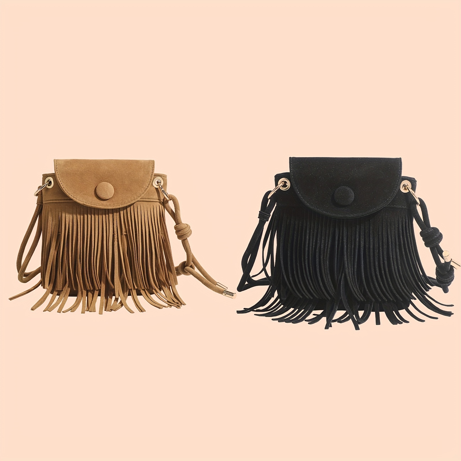 2 Pieces Women PU Leather Fringe Purse Boho Crossbody Tassel Purse Vintage  Black Tassel Handbags Brown Crossbody Bags Hippie Western Shoulder Handbag