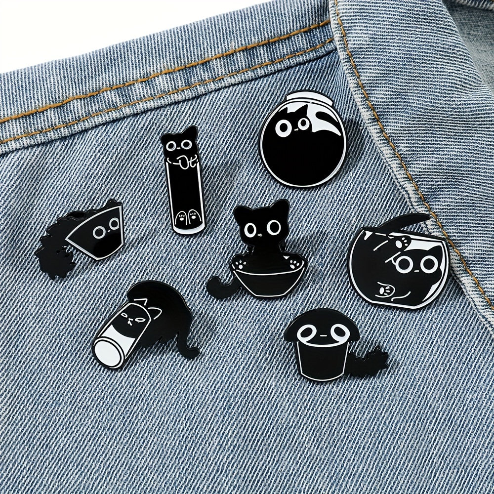 Broches Esmaltados De Gatos Preto E Branco, Broches De Gatos