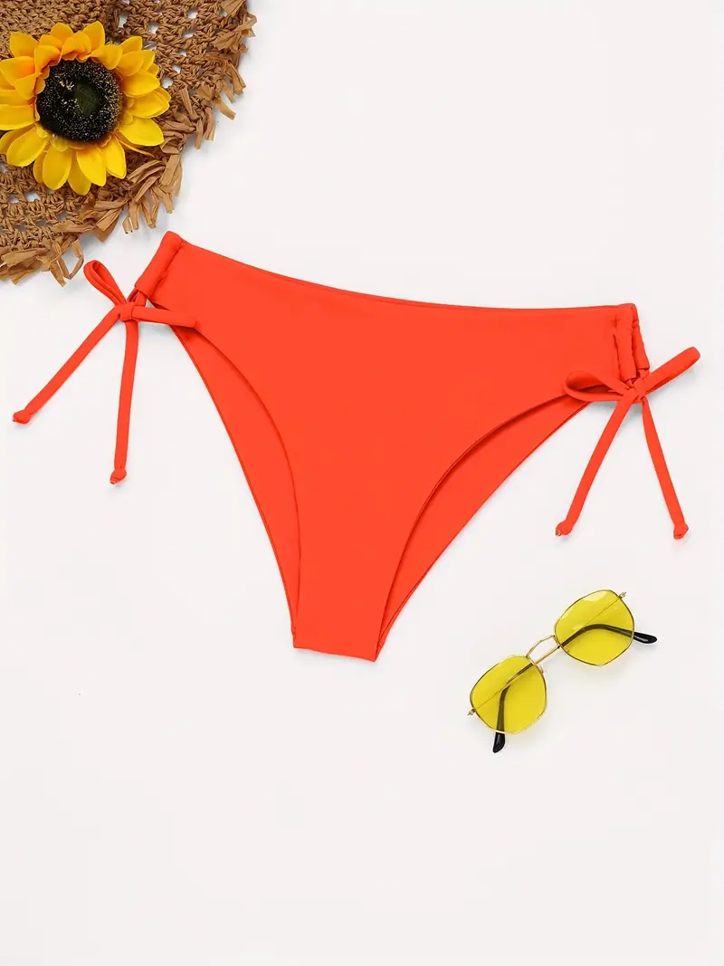 Drawstring Side High Cut Solid Color Bikini Bottom Damen - Temu Germany