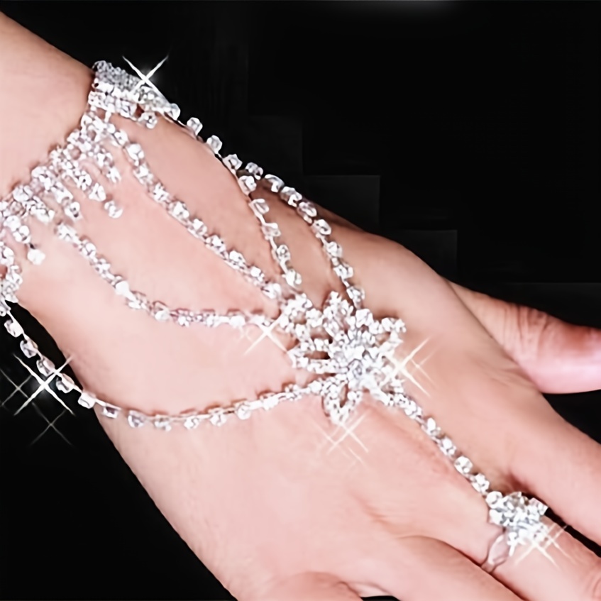 Buy a Rhinestone Hand Bangle Chain Link Finger Ring Bracelet