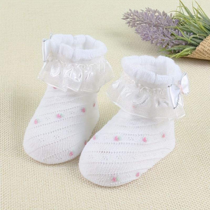 0-6 Months Baby Girls' Lace Ruffled Cute Socks: Cotton Blend Breathable  Comfort for Your Little One!