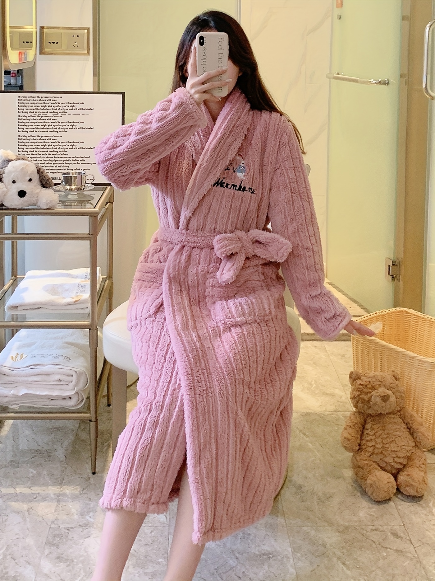 Cute Bunny Hooded Night Robe Warm Comfy Long Sleeve Robe - Temu Canada