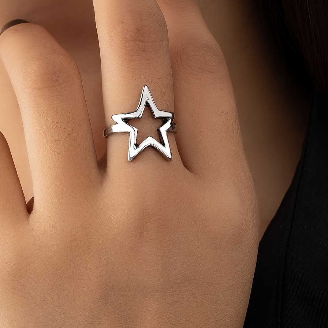 

1pc Hip Hop Style Ring Hollow Star Design Suitable For Men And Women Match Daily Outfits Party Accessory Chic And Cheap Thing