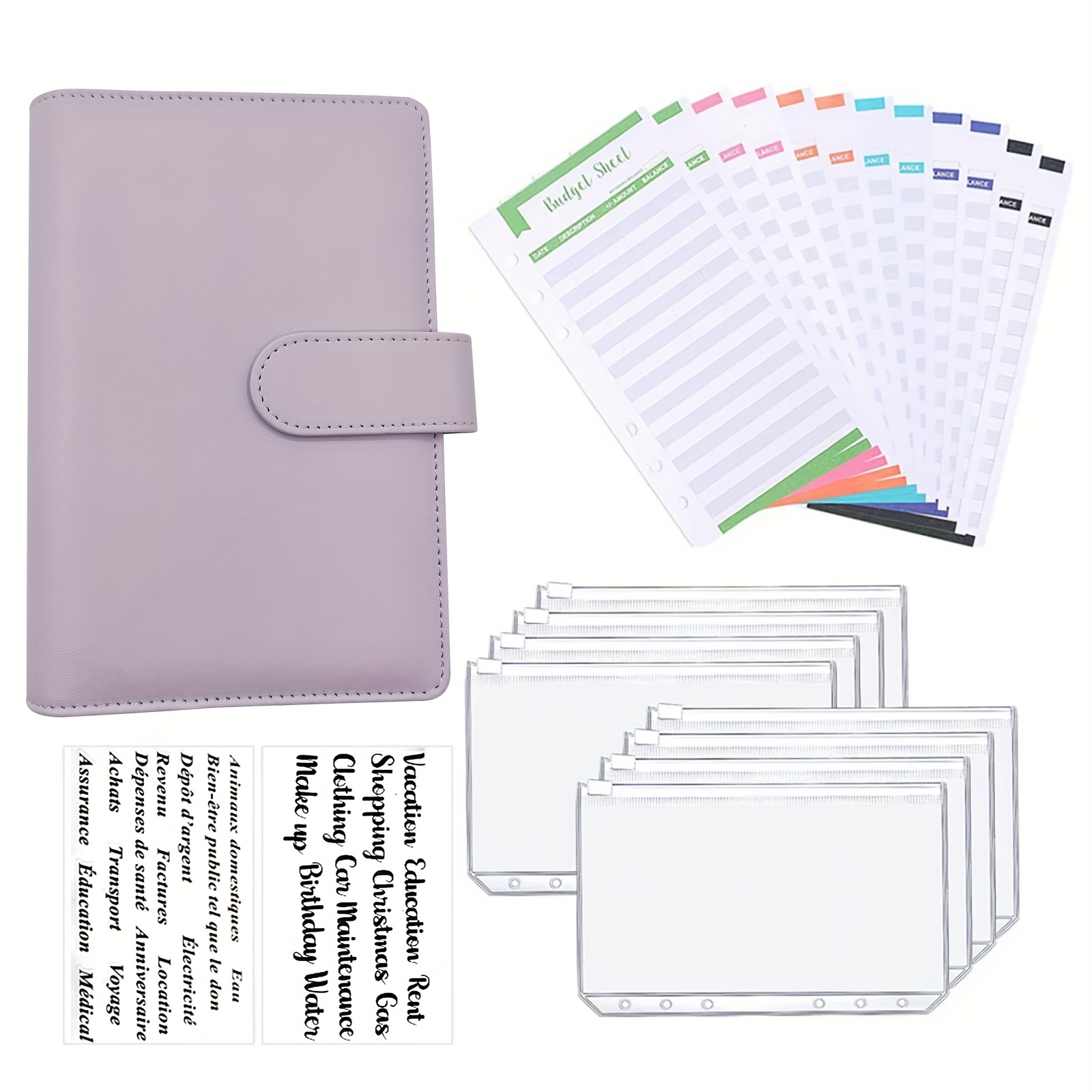 A6 Colorful Money Budget Planner Binder Zipper EnvelopesCash