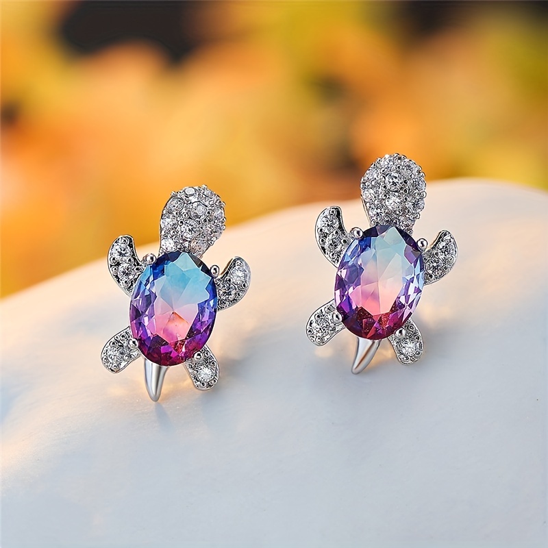 Lovely Turtle Stud Earrings with Zircon Decor