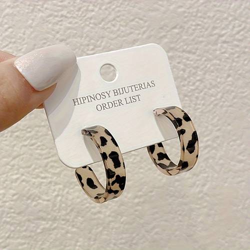 creative leopard print acrylic earrings fashion unique c shaped studs trendy womens daily wear jewelry