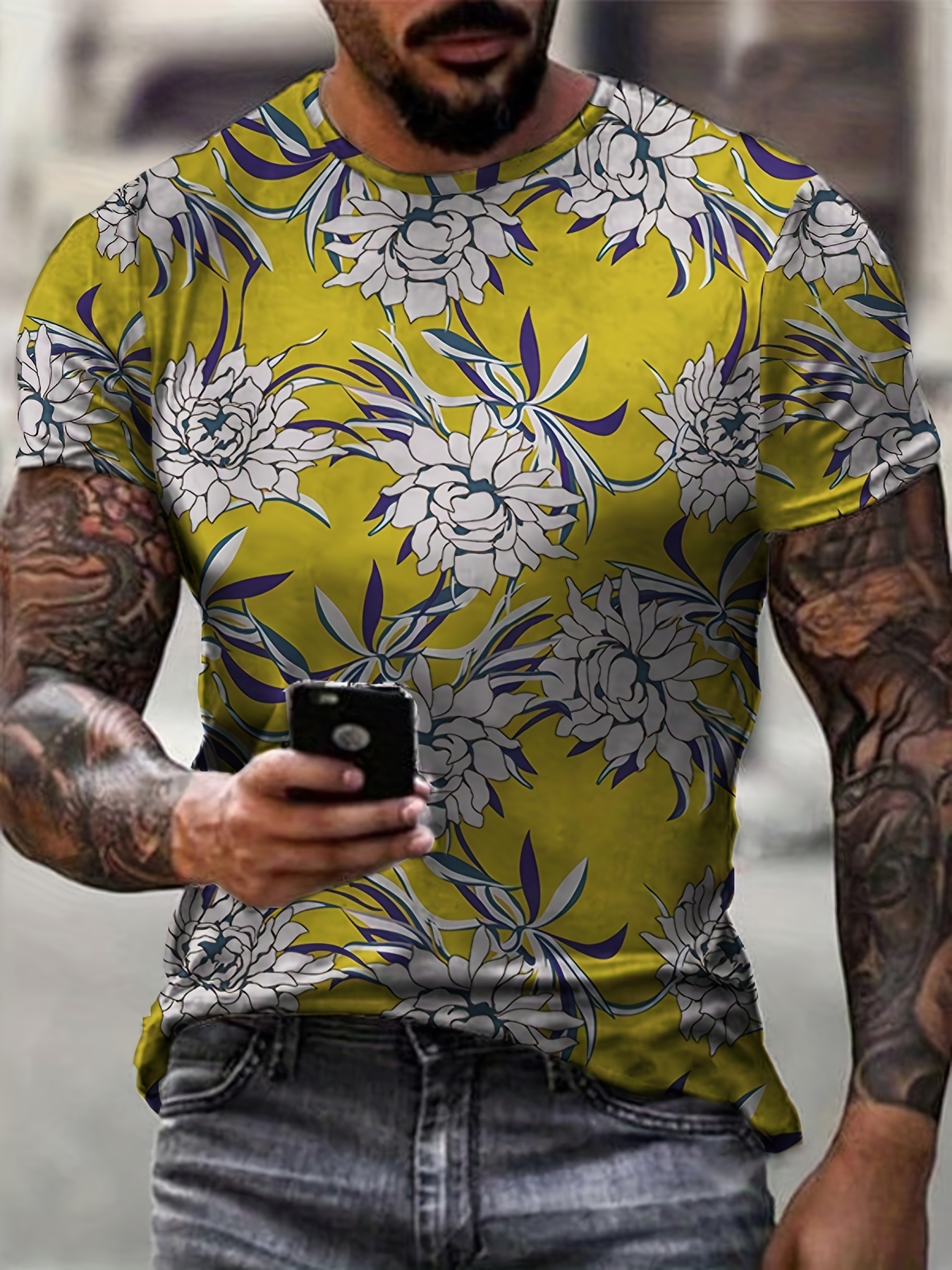 Motif Complet De Fleurs T shirt Tendance Hawa en Pour Hommes Tees Confortables Et Amples Pour L t V tements Pour Hommes