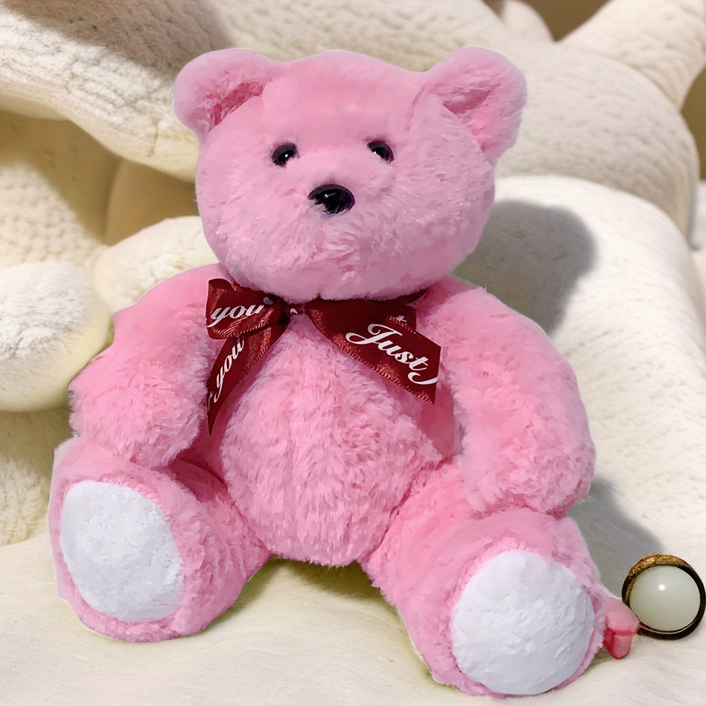 2022 Cartoon Woolen Bear Doll Keyring Animal Holding Pink Heart