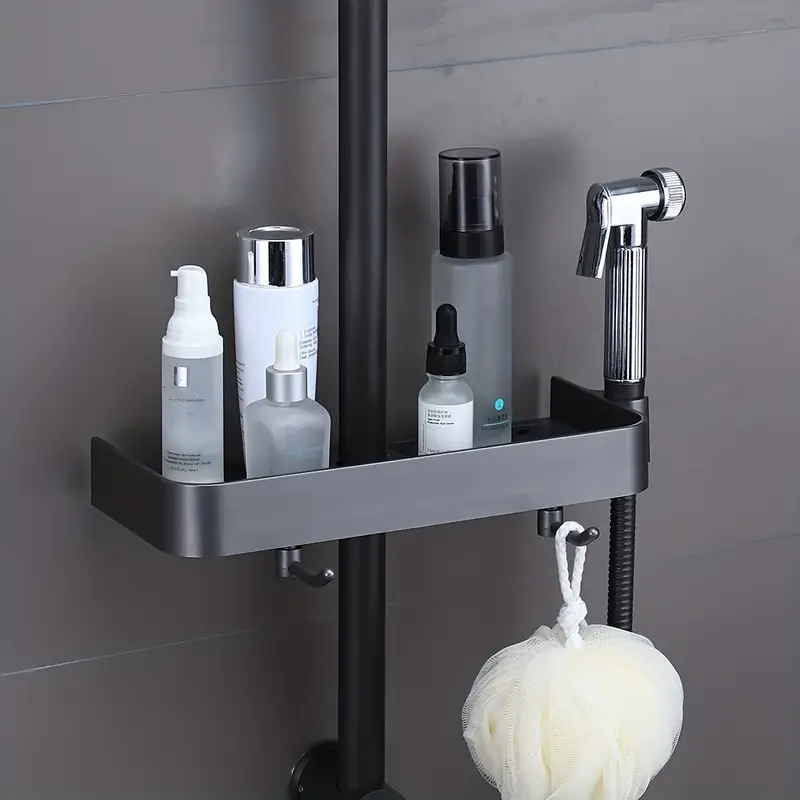 Bathroom Shower Shelf With Hooks And Shower Rack, Punch-free  Multi-functional Storage Rack, Shower Caddy Bathroom Trays, High Quality  Abs Material Bathroom Hanging Shelf, Bathroom Accessories - Temu