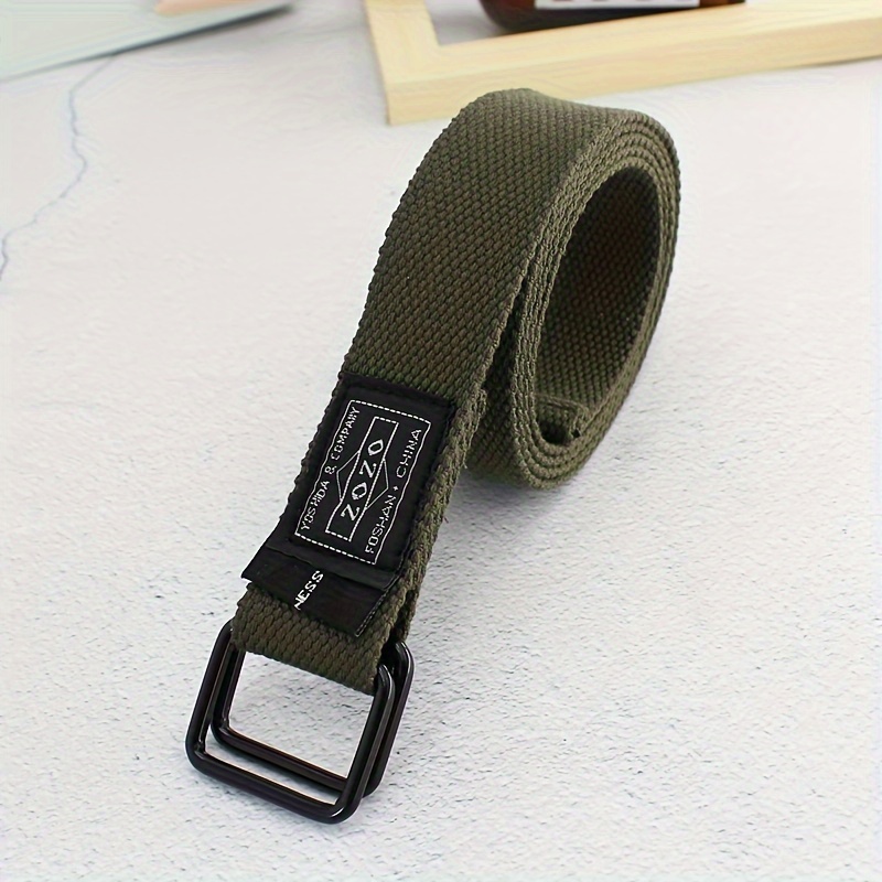 Double Ring Buckle Canvas Belts Unisex Solid Color Casual Jeans