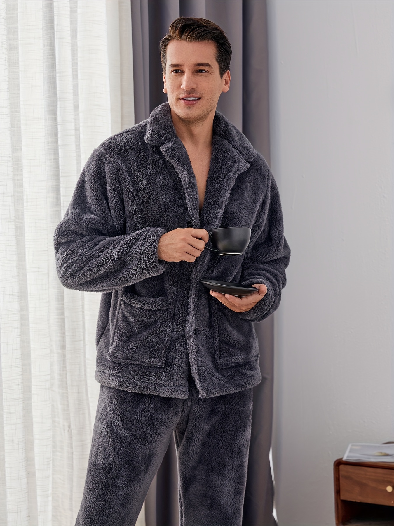 Men's Warm Cozy Fluffy Flannel Fleece Hooded Pajamas Set - Temu Philippines