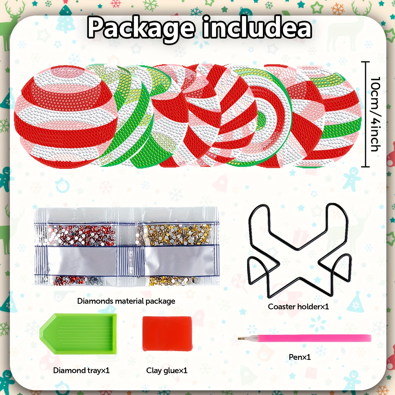  10 Pcs Christmas Candy Diamond Art Coasters DIY