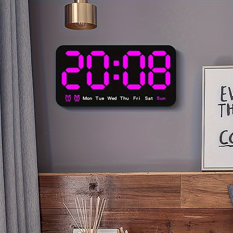 Large LED Digital Wall Clock with Temperature Humidity Date Display Alarms  Clock 12/24Hour Mode Battery Powered Table Clock