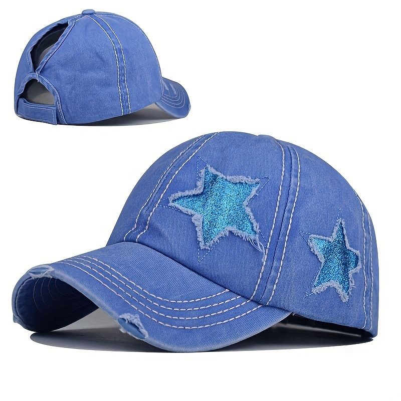 

Cool Hippie Curved Brim Baseball Cap, Embroidery Star Y2k Ripped Cotton Trucker Hat, Snapback Hat For Casual Leisure Outdoor Sports