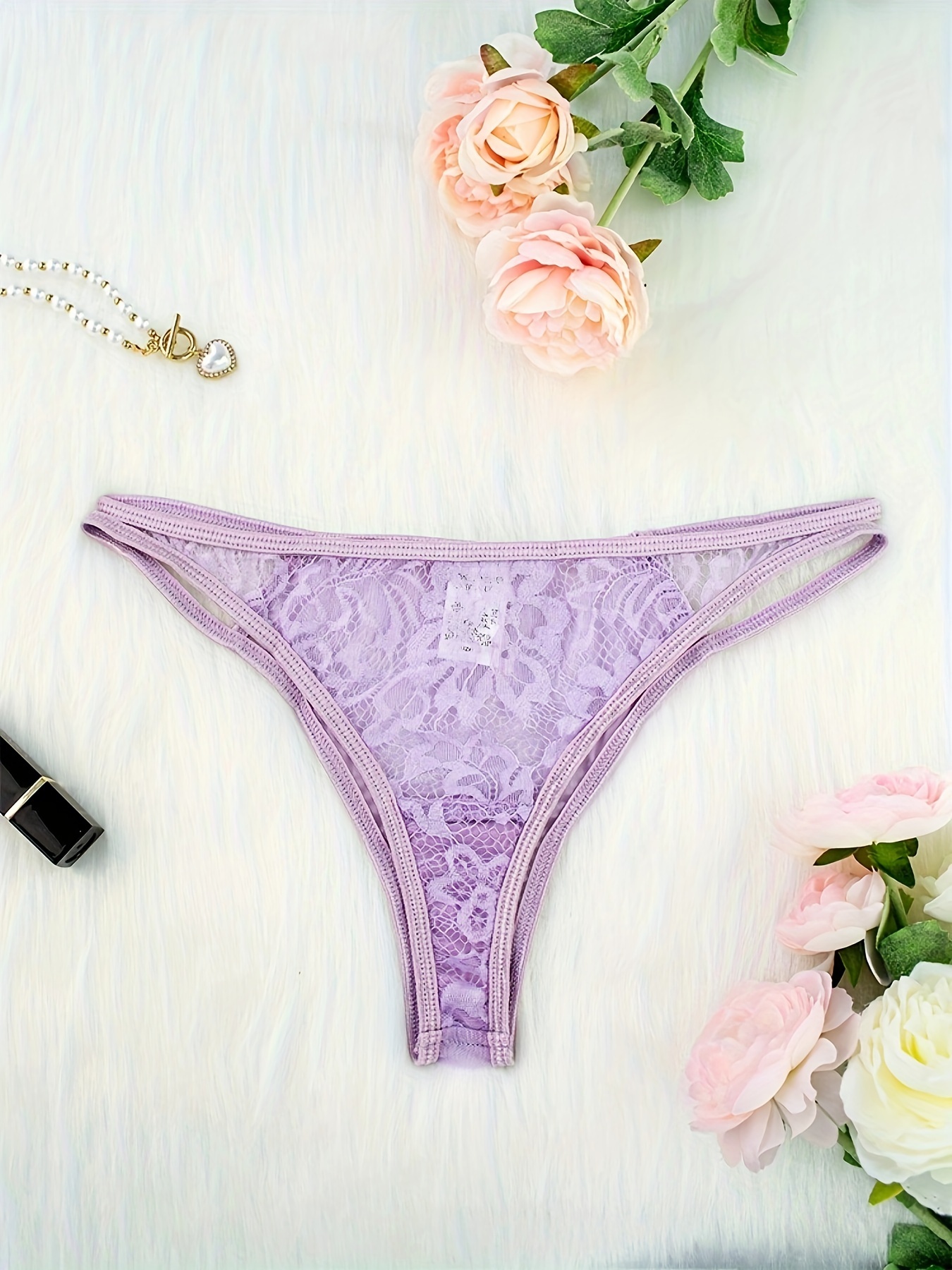 Floral Lace Thong in Purple