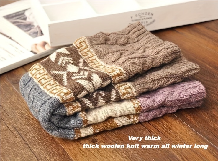 Christmas Autumn Winter Twist Snowflake Fawn Socks Knitted - Temu