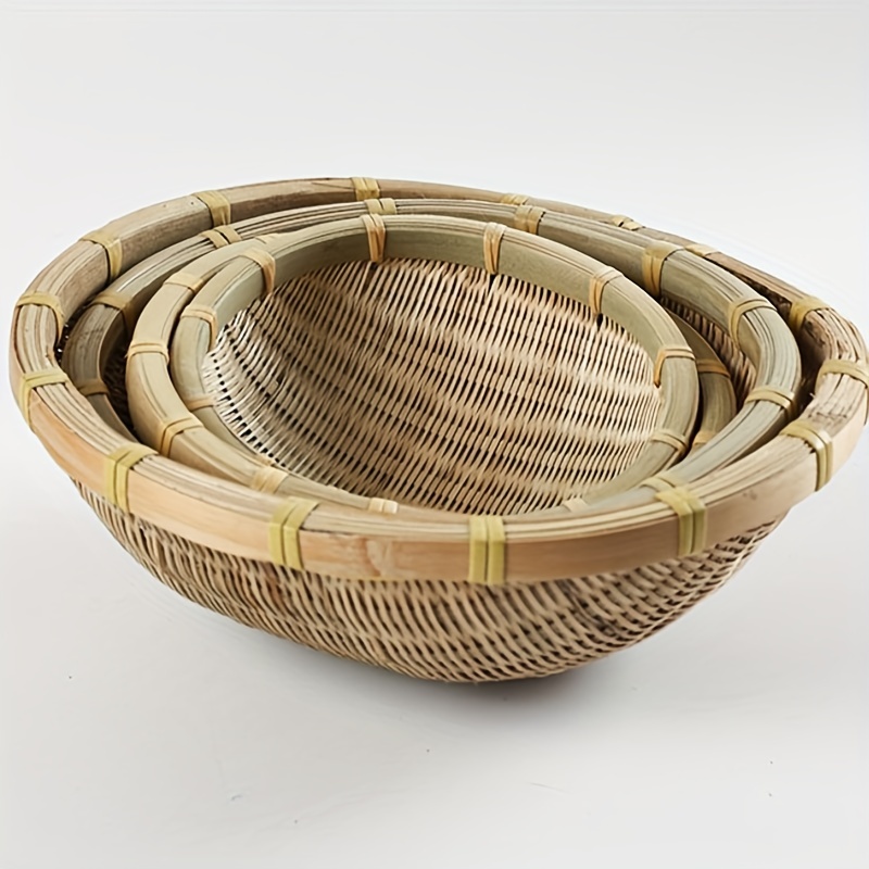 100% Natural Handmade Woven Bamboo Basket Tray U Shape Holder Bulk Food  Flat Shallow Basket Size 5inch 6inch 10inch 15inch Bulk All Size Available  for