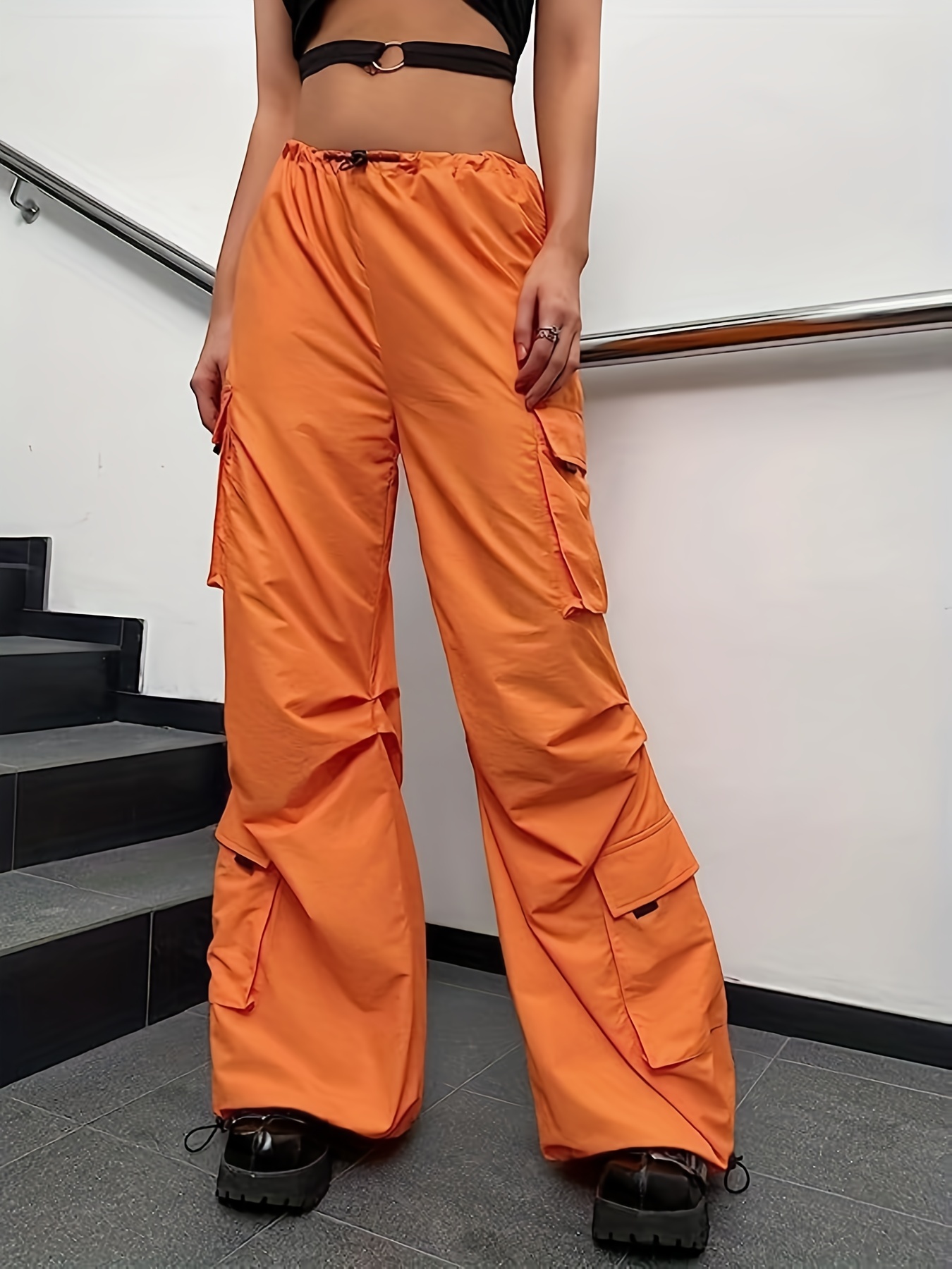 Y2K Womens Cargo Pants Low Waist High Street Streetwear With Wide
