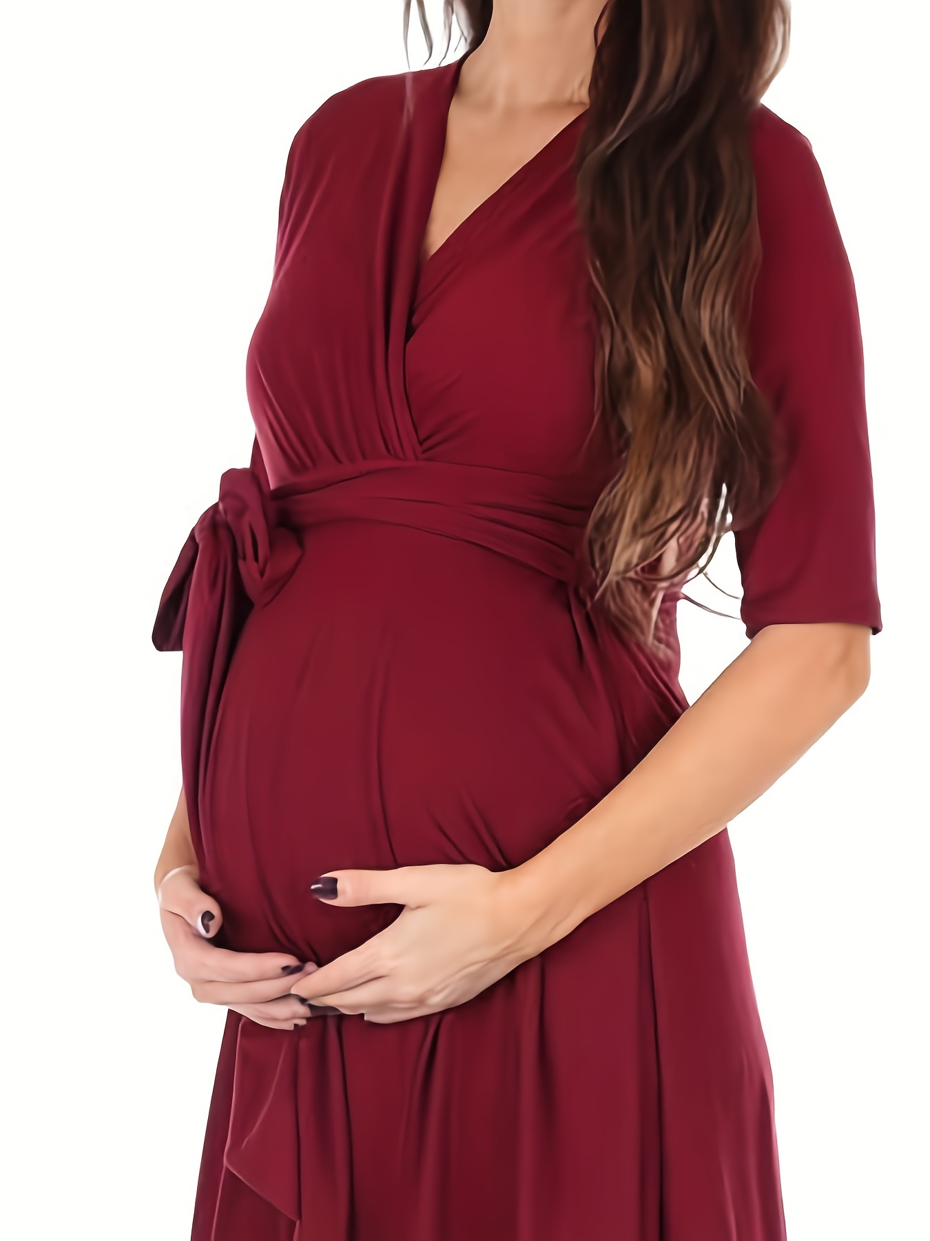 Vestido Maternidad Elegante Color Sólido Mujeres Embarazadas - Temu