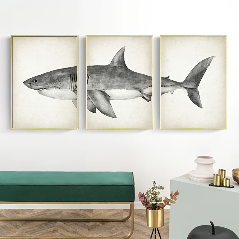 3pcs Great White Shark Canvas Painting Wall Art Posters And Prints Modern Living Room Home Decor Frameless 11 8inch 15 7inch