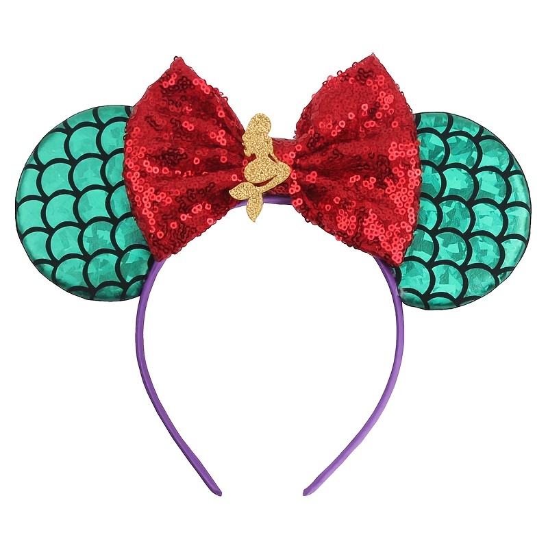 Sequin Mouse Ears Bow Headband Little Mermaid Plaid Bow