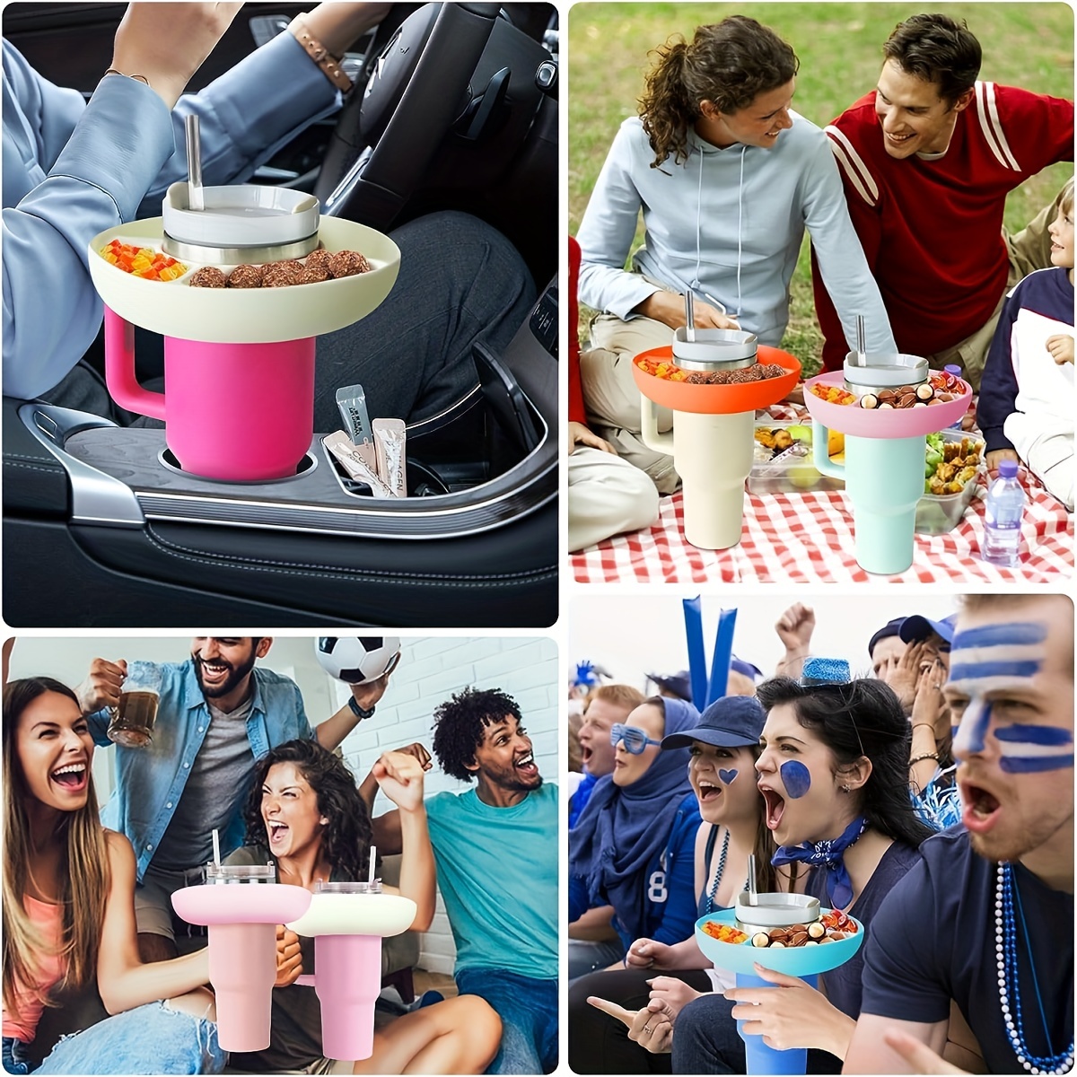 Snack Bowl for Stanley 30 oz Tumbler with Handle Reusable  Silicone Snack Tray for Stanley Cup Holder Stanley Cup Accessories Silicone  Snack Ring Suitable for Car Cup Holder Cinema Home Outdoor(Pink) 